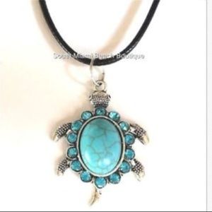 Silver Turquoise Sea Life Turtle Necklace Nautical